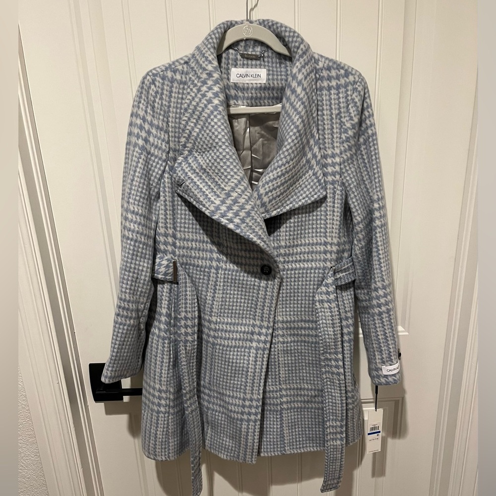 Calvin Klein Blue Houndstooth Coat PXL Brand New With Tags